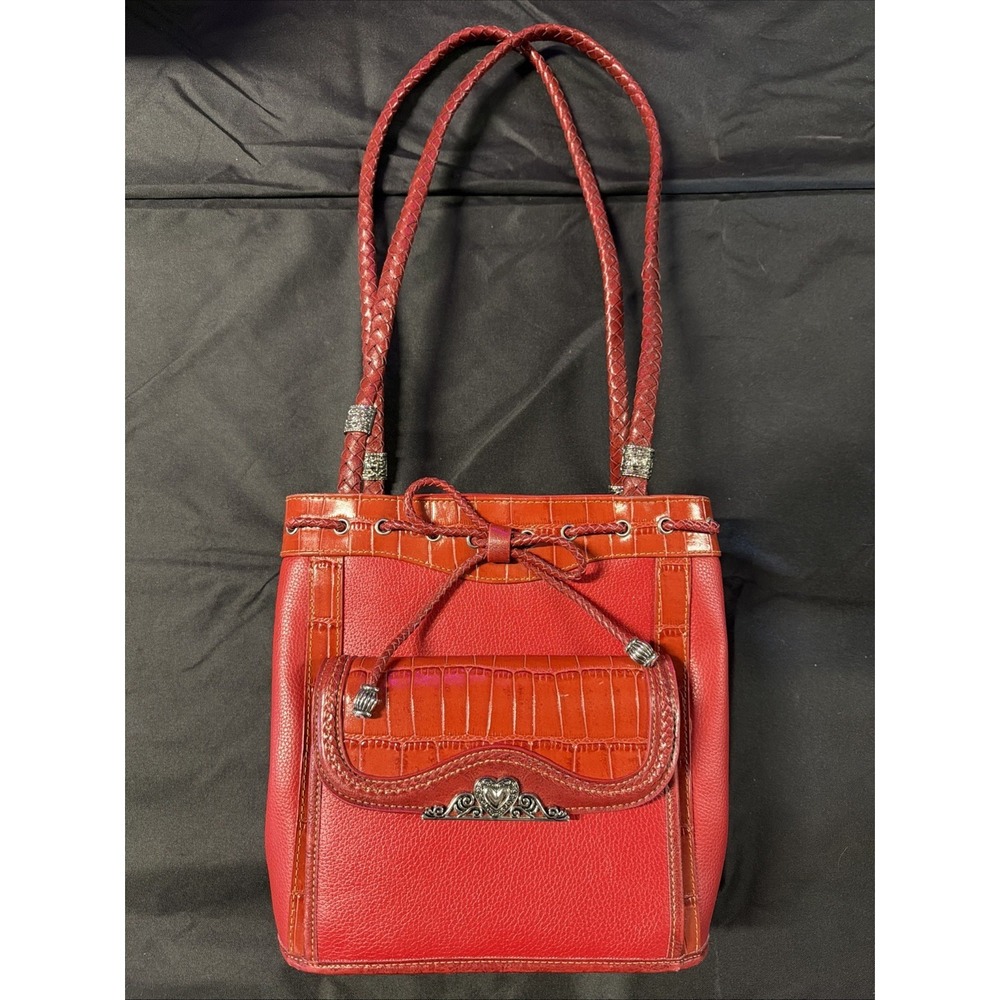 Brighton STYLE Heart Purse Red Croc Embossed Leather Crossbody Shoulder Bag